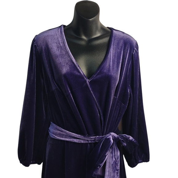 CATO Women's Purple Velvet V-Neck Ruffled Wrap Dress Size Large NWT - Picture 5 of 11